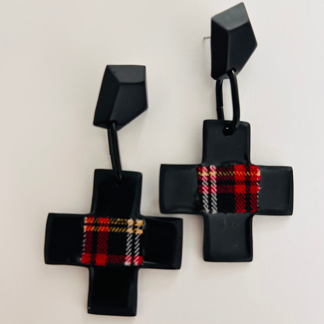 Tartan cross earrings