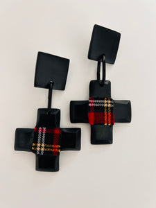 Tartan cross earrings