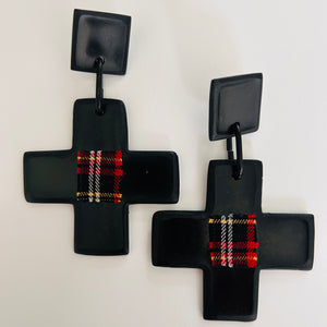 Tartan cross earrings