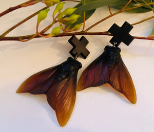 Open wing cicada/cross earring